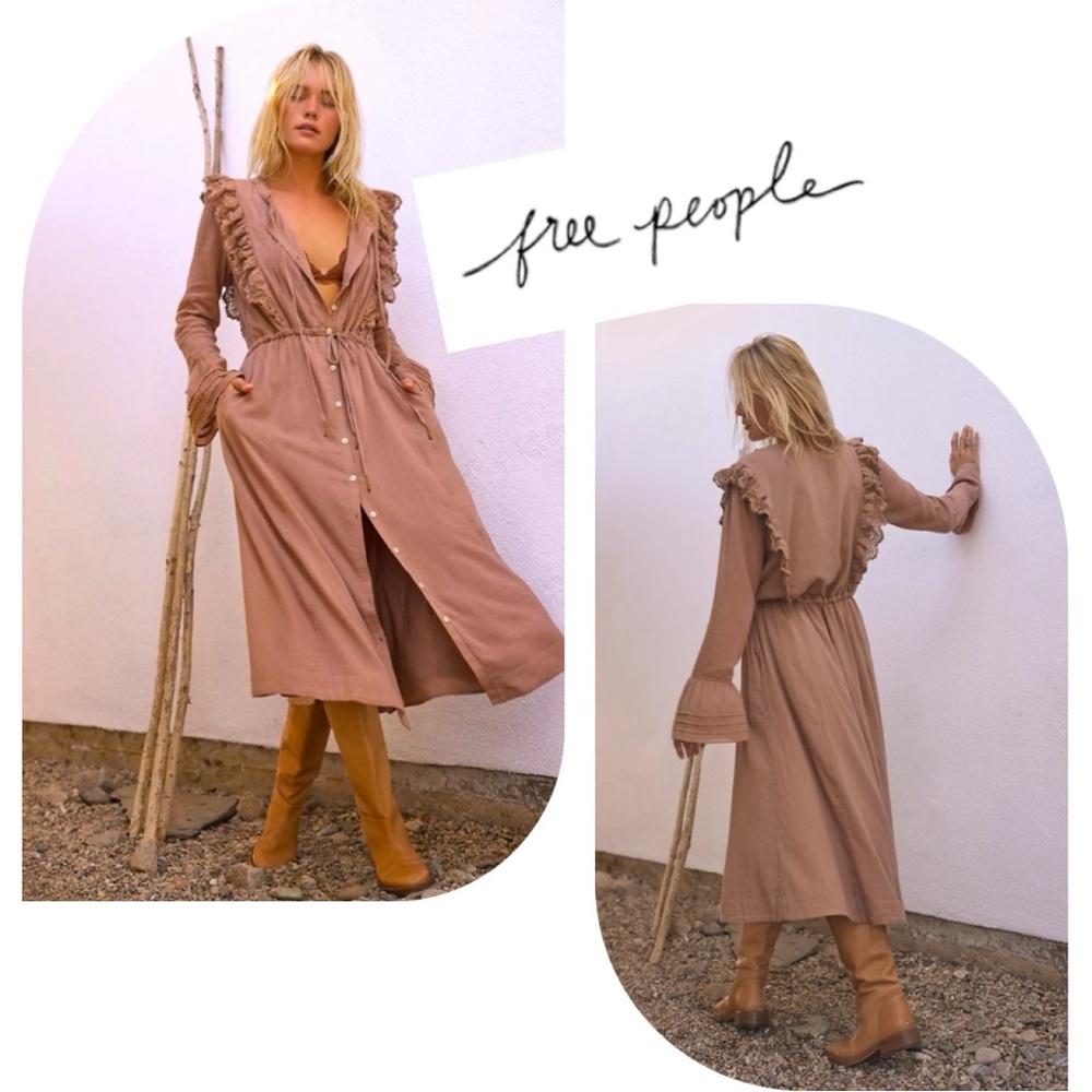 NWT | Free People | ‘Making Memories’ COTTAGECORE Midi Dress in Pink Sz L
